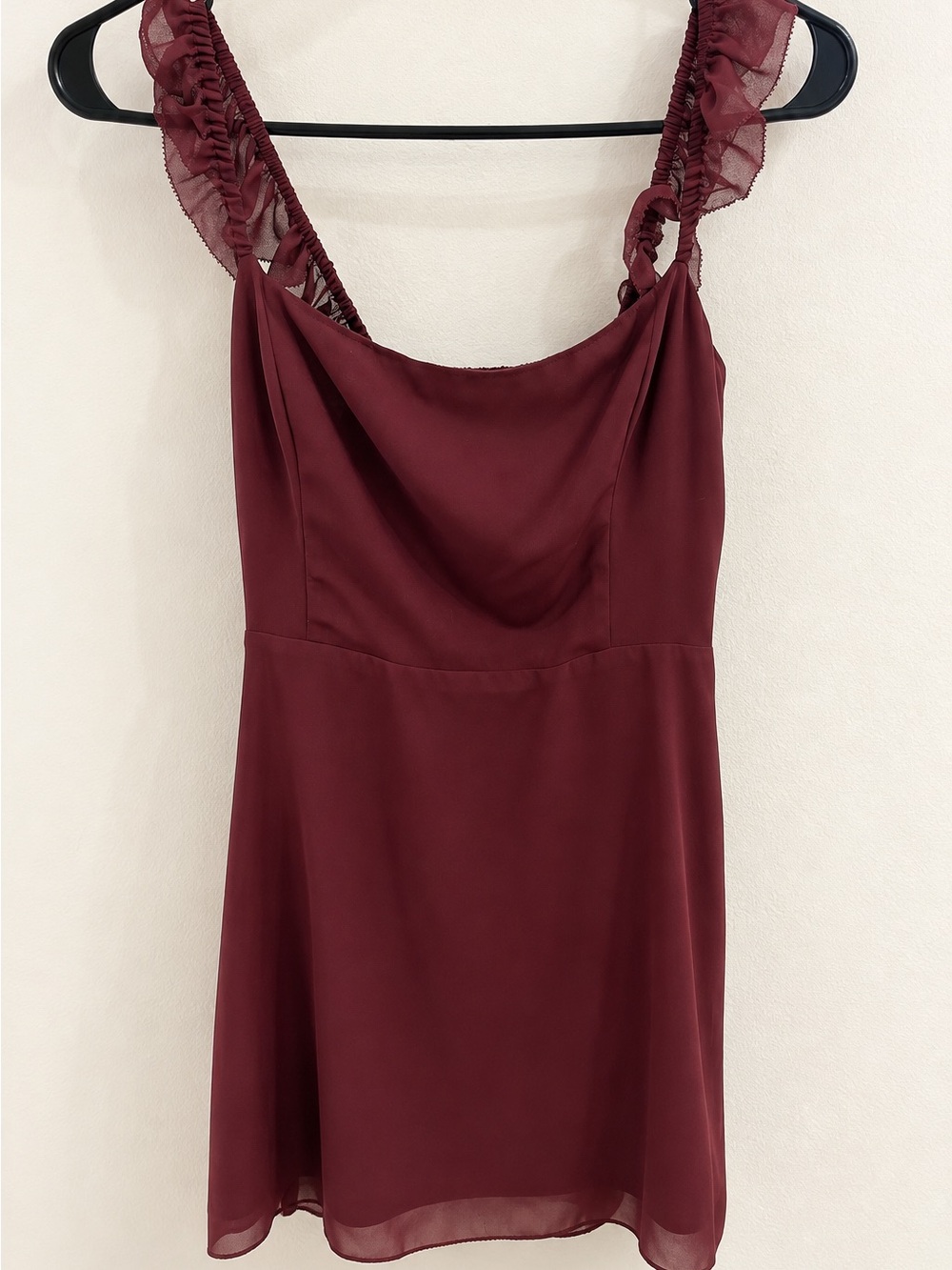 Aritzia Burgundy Ruffle Strap Mini Dress Size 4